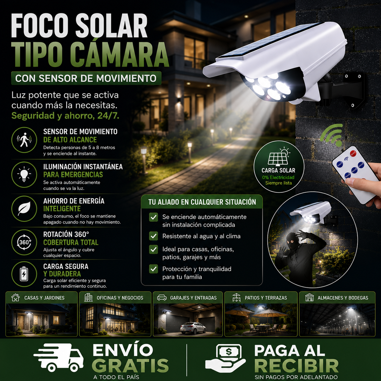 Foco Solar LED con Sensor Inteligente