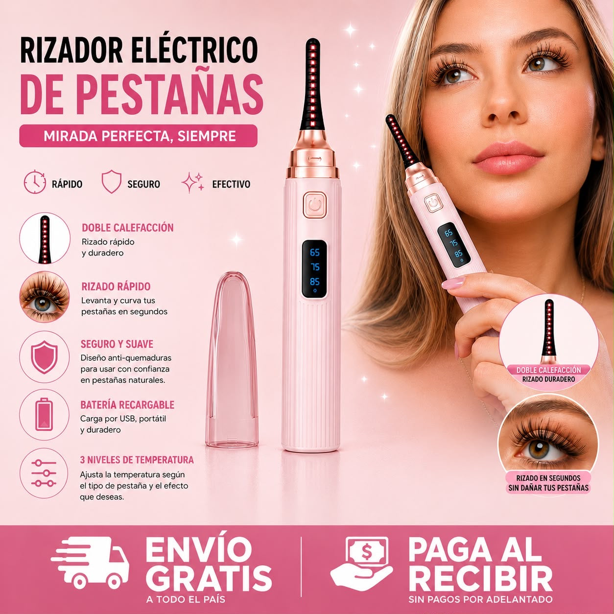 Encrespador de Pestañas Eléctrico – Pestañas Curvas Todo el Día
